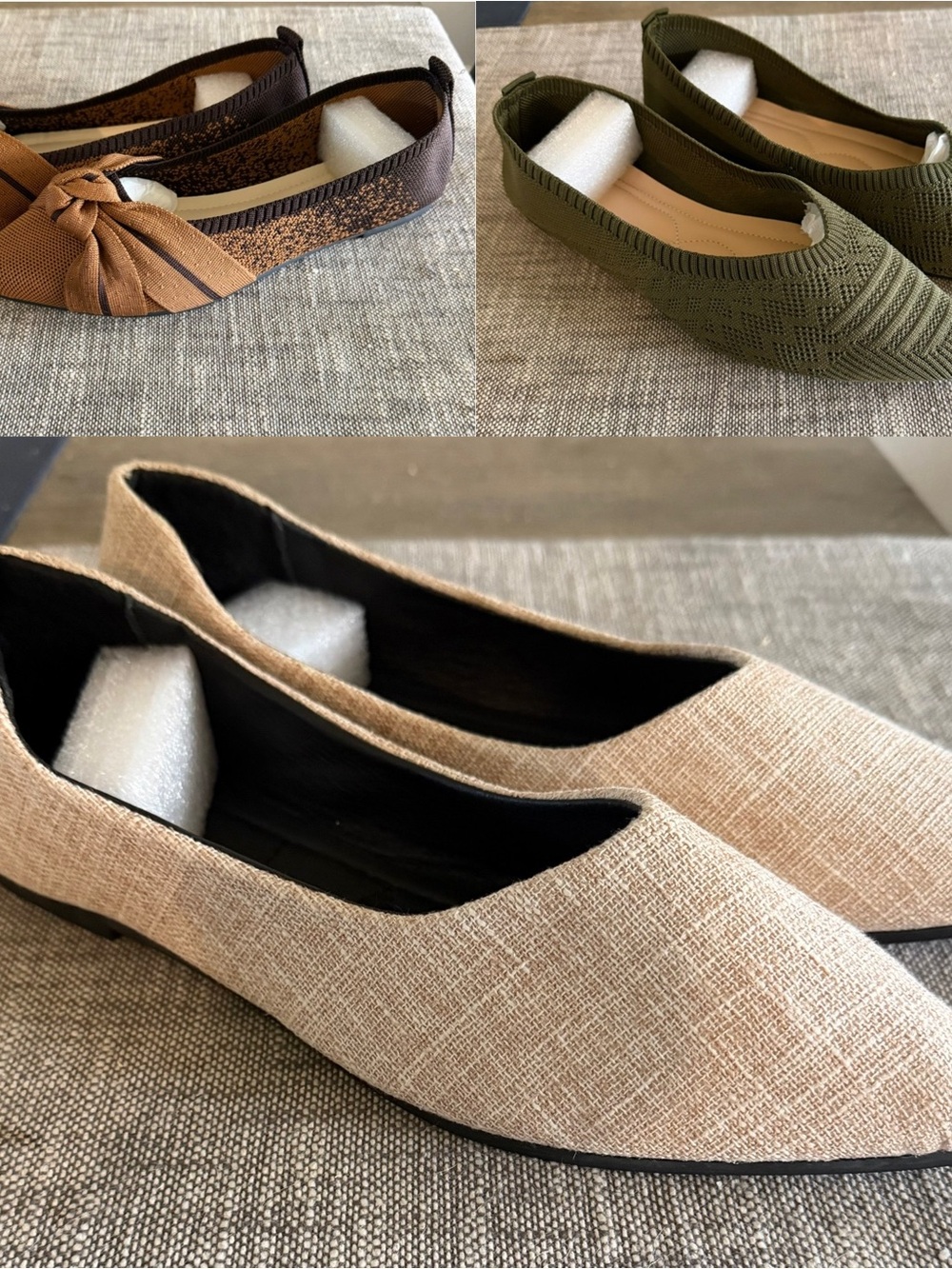 Set of 3 - Women’s Neutral Pointed Ballet Flats Bundle Size 9.5 - 10